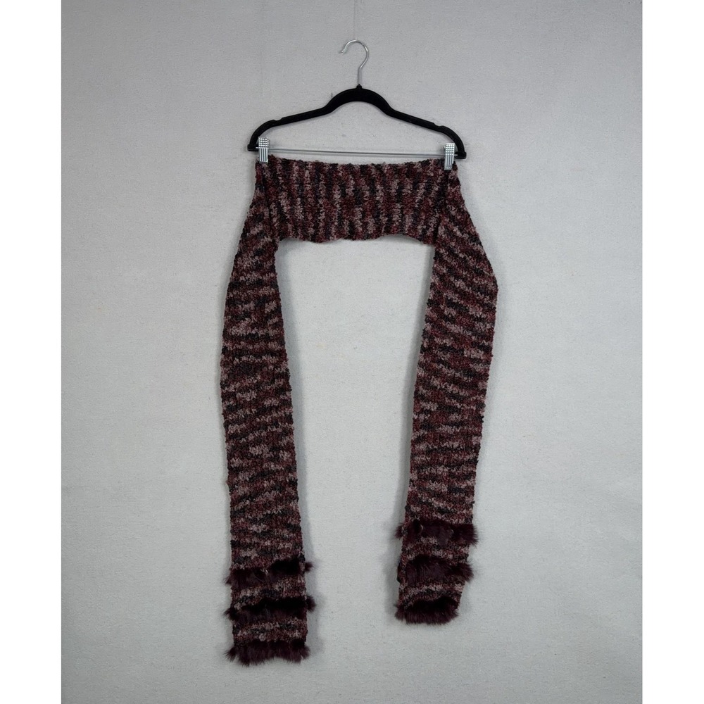 Neckworks Scarf Womens One Size Burgundy Multicolor Rabbit Fur Trim Winter
